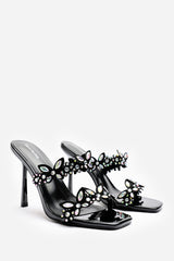 Dazira Cut Out Flower Trim Detail Heeled Mules