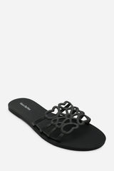 Emiliana Black Matte Cut Out Jelly Flat Sandals