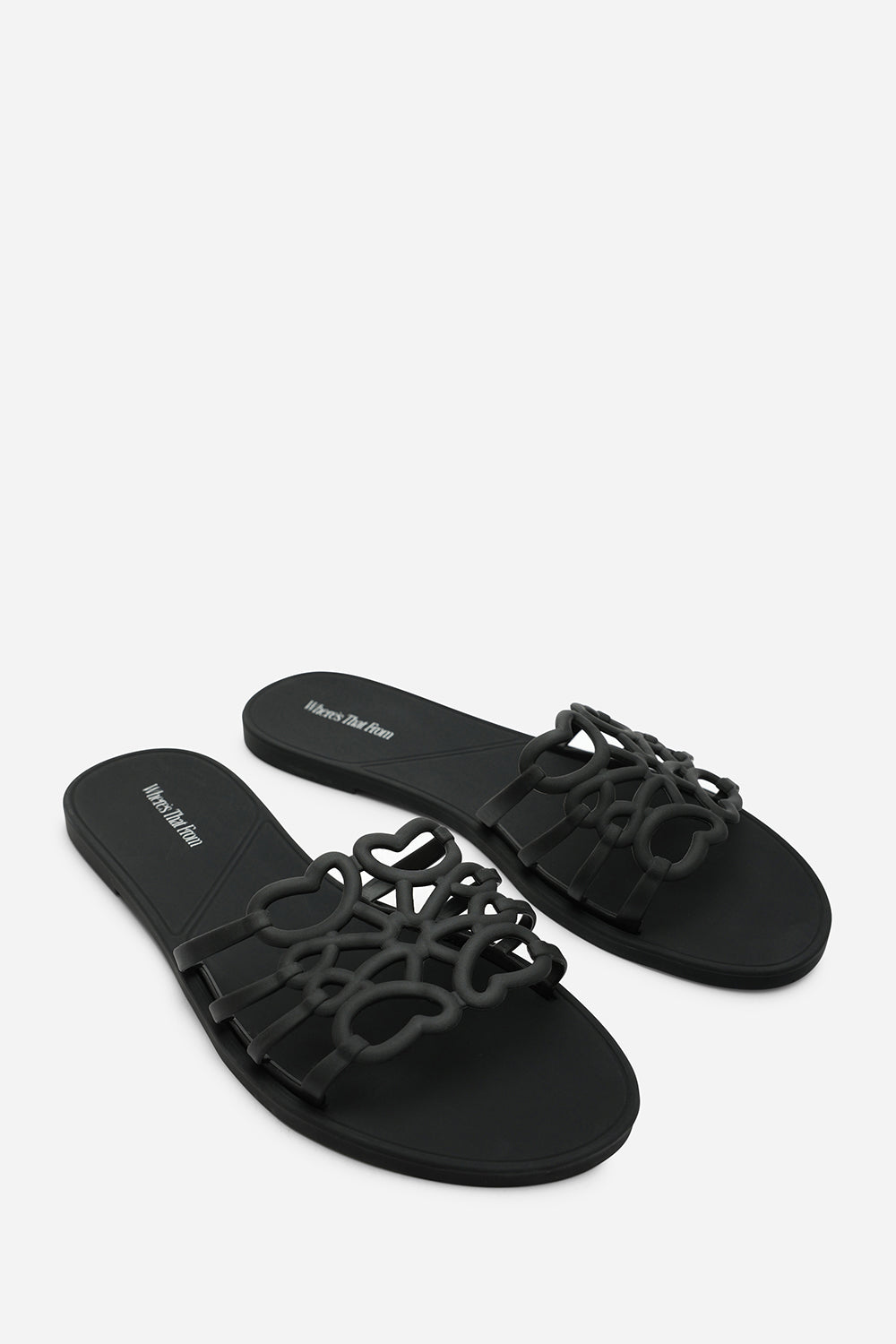 Emiliana Black Matte Cut Out Jelly Flat Sandals