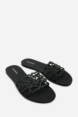 Emiliana Black Matte Cut Out Jelly Flat Sandals