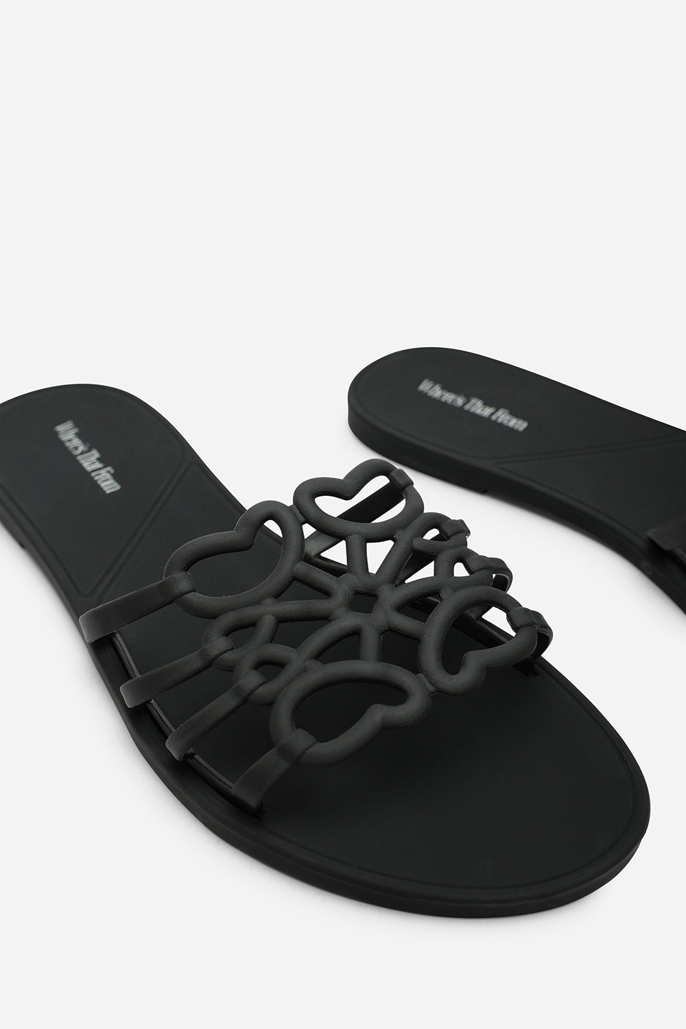Emiliana Black Matte Cut Out Jelly Flat Sandals