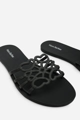 Emiliana Black Matte Cut Out Jelly Flat Sandals