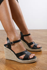 Alexandria Black Faux Leather Two Part Flatform Sandal