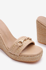 Kiera Wedge Heeled Sandals With Buckle Ankle Straps In Beige