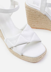 LIMA WIDE FIT PADDED CROSS OVER STRAP ESPADRILLE WEDGES IN WHITE FAUX LEATHER