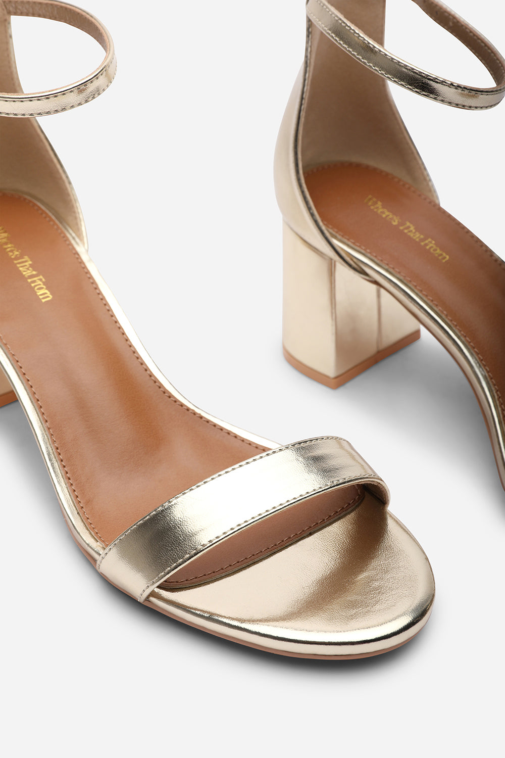 Beacon Ankle Strap Block Heel Gold Metallic Sandals