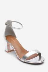 Beacon Ankle Strap Block Heel Silver Metallic Sandals