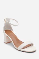 Beacon Ankle Strap Block Heel White Sandals