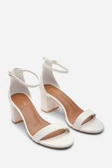 Beacon Ankle Strap Block Heel White Sandals