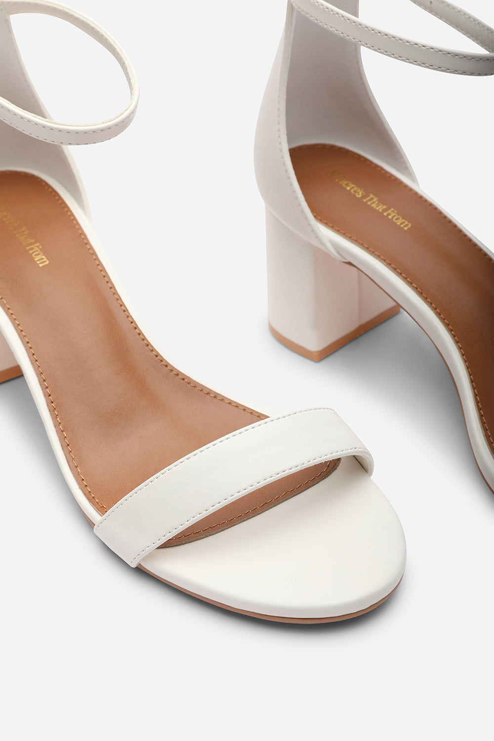 Beacon Ankle Strap Block Heel White Sandals