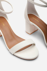 Beacon Ankle Strap Block Heel White Sandals