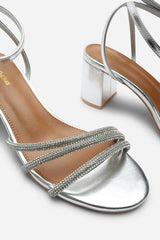 Khalani Silver Diamante Strappy Heels
