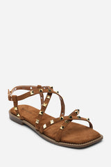 Montana Gladiator Sandal With Studd Detail In Cognac Suede