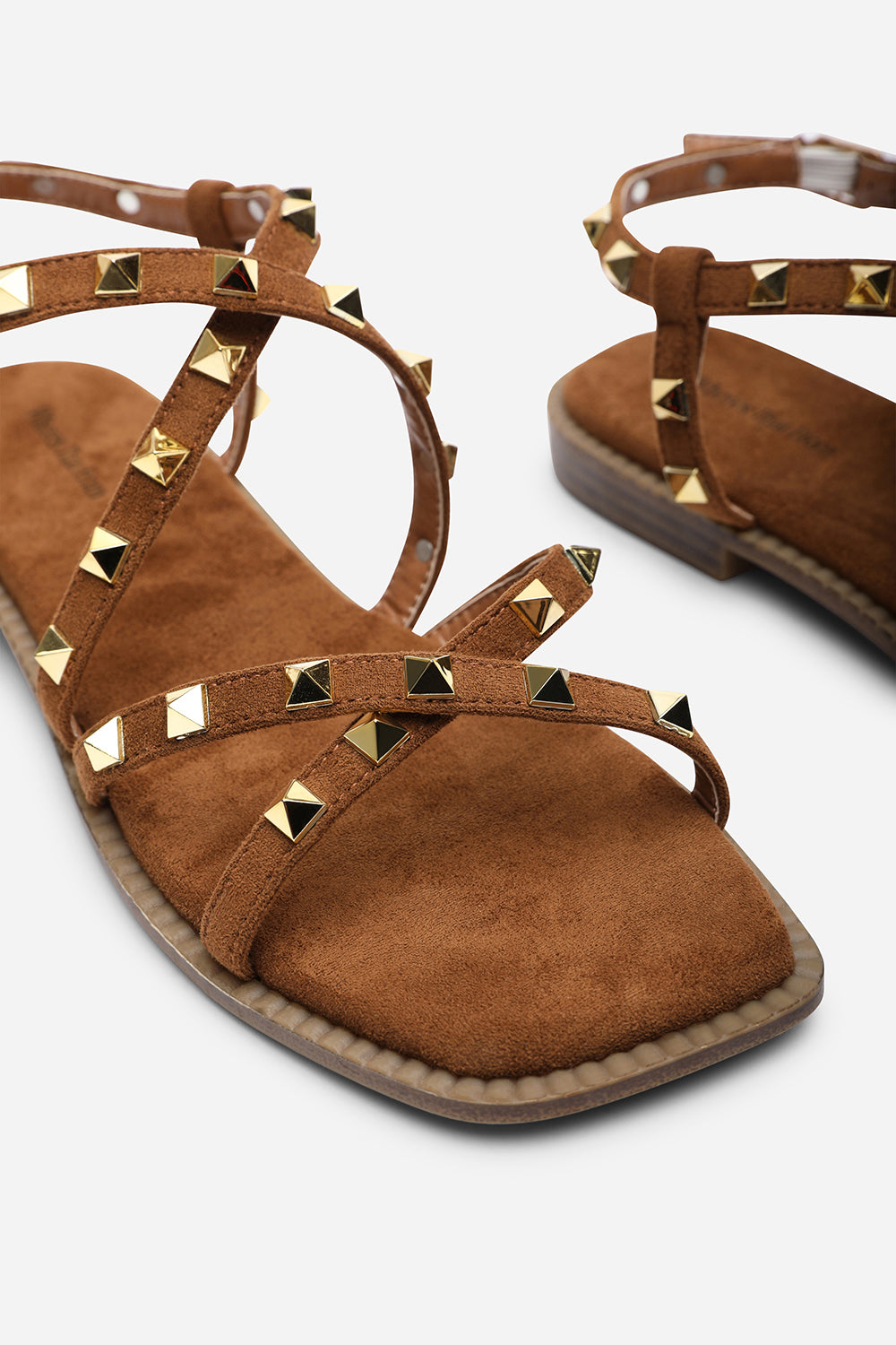 Montana Gladiator Sandal With Studd Detail In Cognac Suede