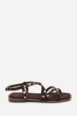 Montana Gladiator Sandal With Studd Detail In Dark Brown Suede