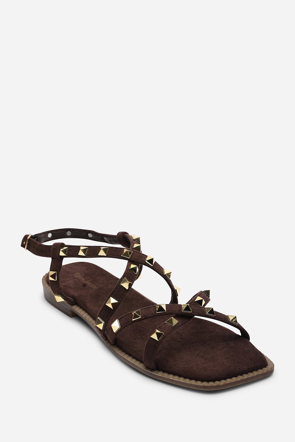 Montana Gladiator Sandal With Studd Detail In Dark Brown Suede
