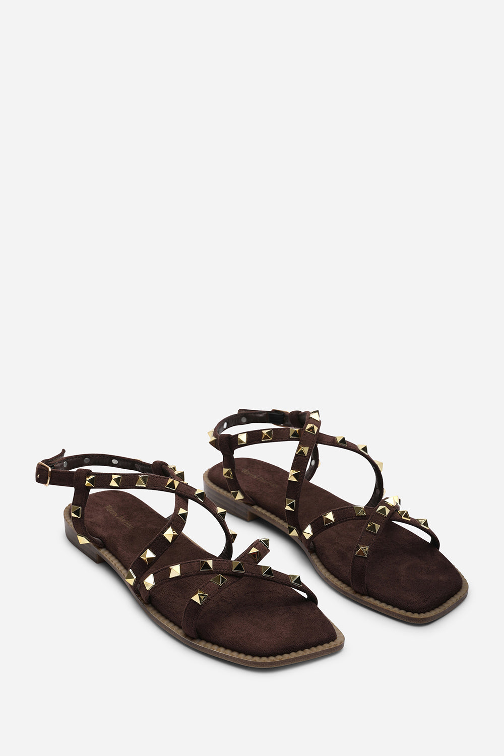 Montana Gladiator Sandal With Studd Detail In Dark Brown Suede