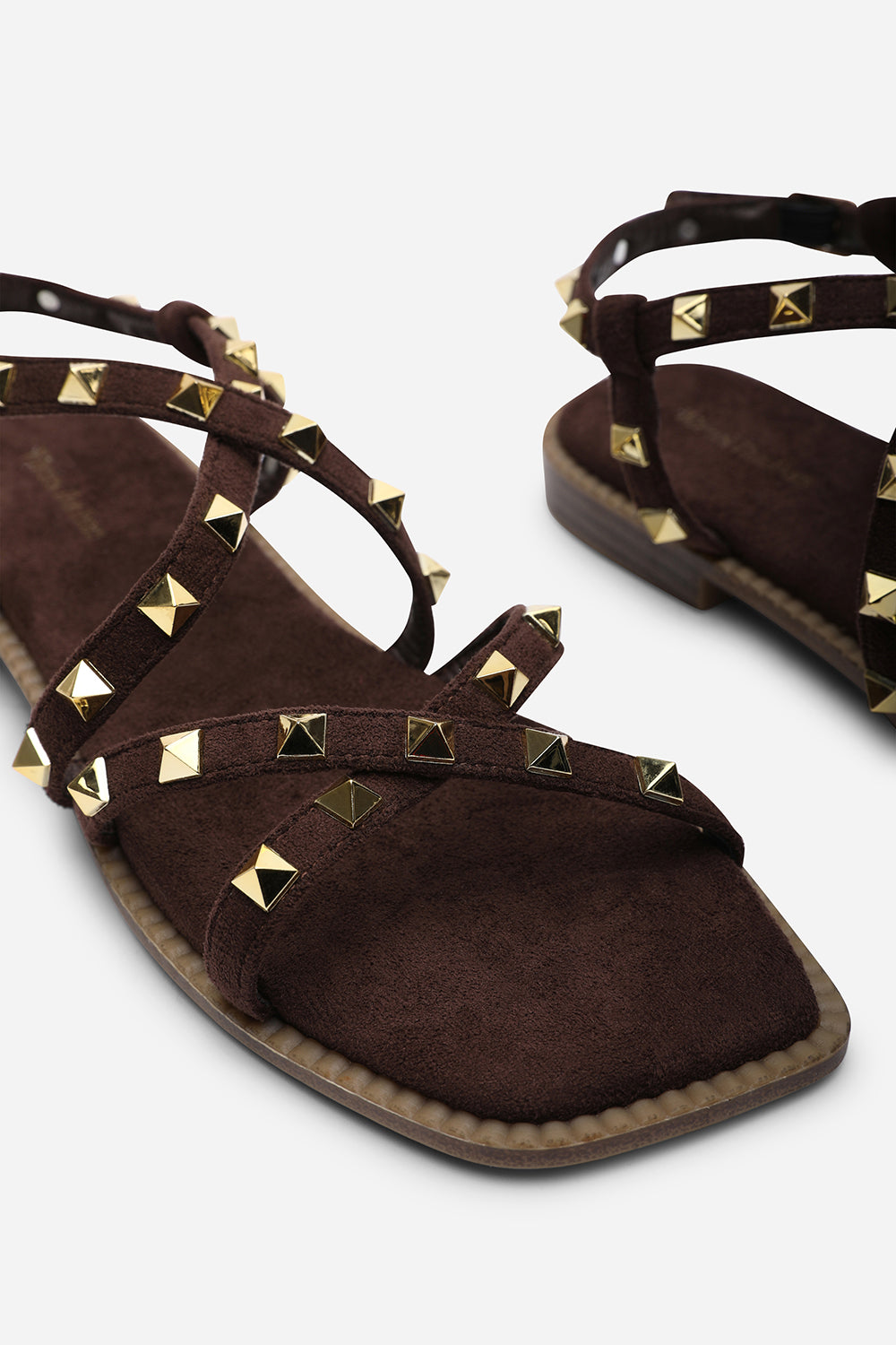 Montana Gladiator Sandal With Studd Detail In Dark Brown Suede