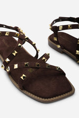 Montana Gladiator Sandal With Studd Detail In Dark Brown Suede