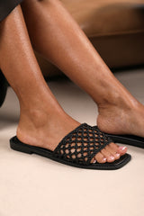 Anastasia Woven Strap Flat Sandals In Black