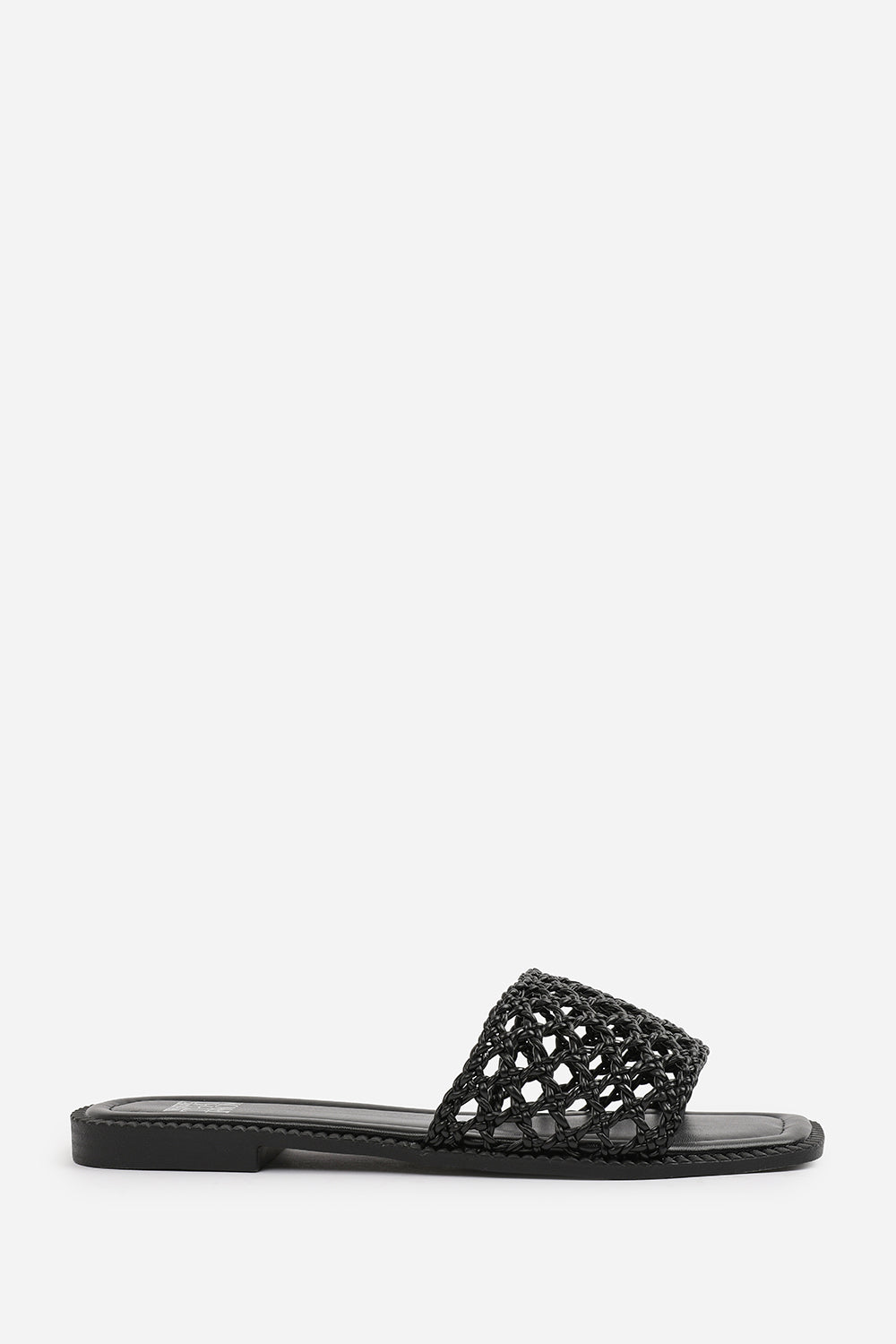 Anastasia Woven Strap Flat Sandals In Black