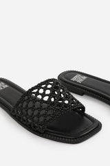 Anastasia Woven Strap Flat Sandals In Black