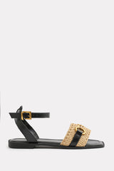 Norina Black Wide Fit Woven Flat Sandals With Snaffle Detail