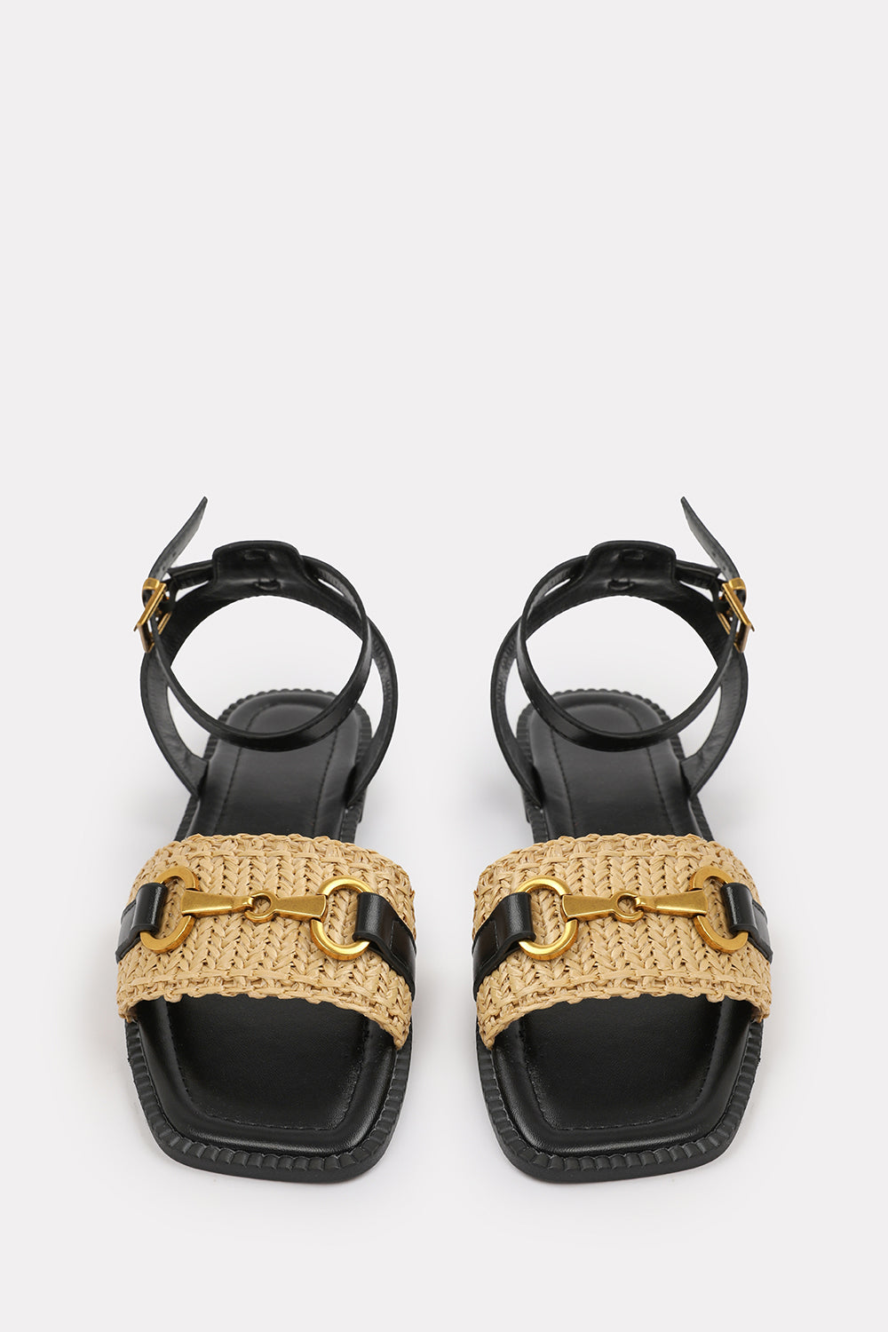 Norina Black Wide Fit Woven Flat Sandals With Snaffle Detail