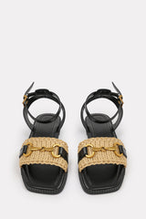 Norina Black Wide Fit Woven Flat Sandals With Snaffle Detail