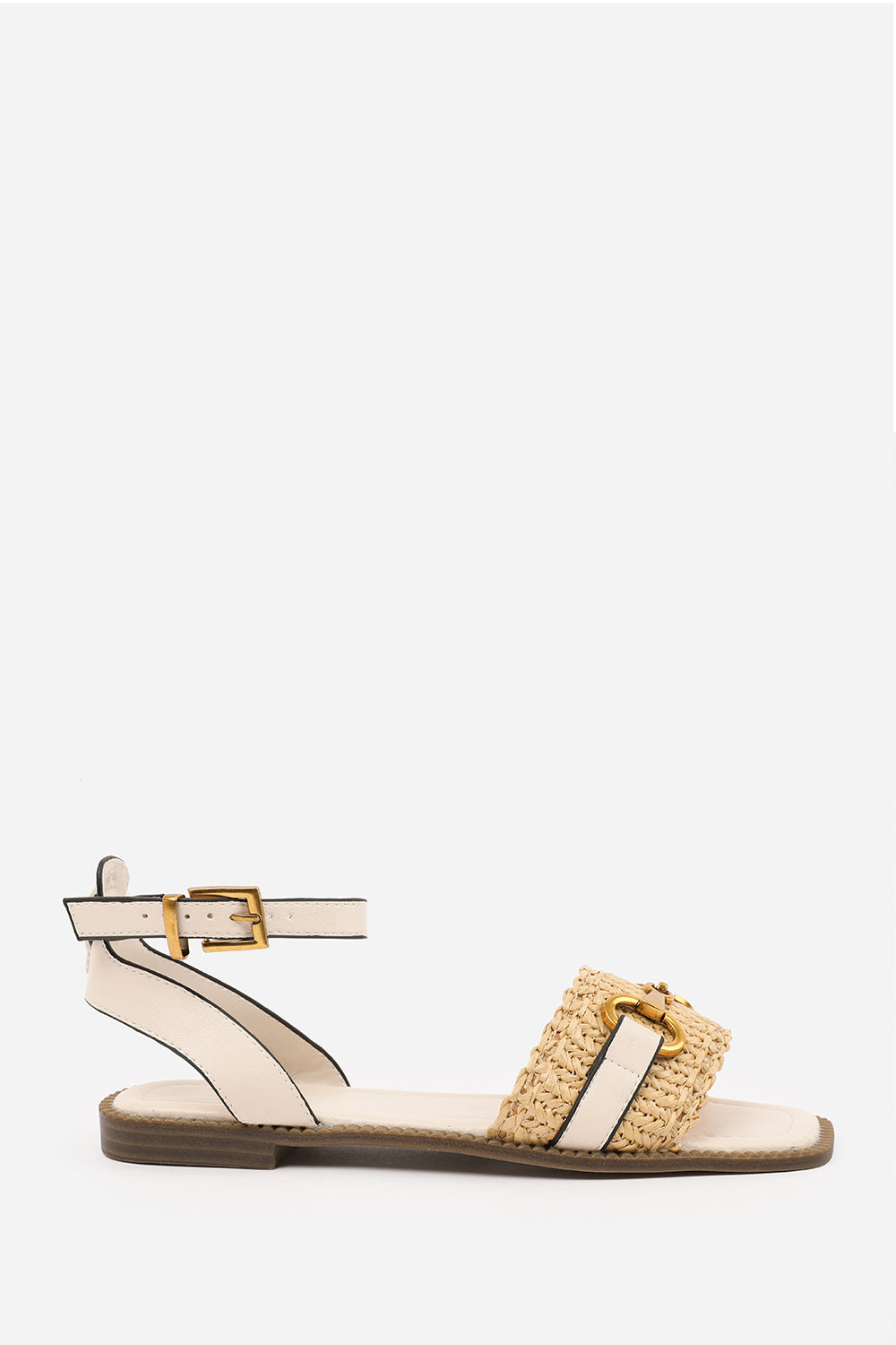 Norina Cream Woven Flat Sandals With Snaffle Detail