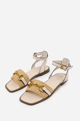 Norina Cream Woven Flat Sandals With Snaffle Detail