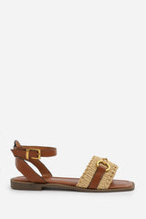 Norina Tan Wide Fit Woven Flat Sandals With Snaffle Detail