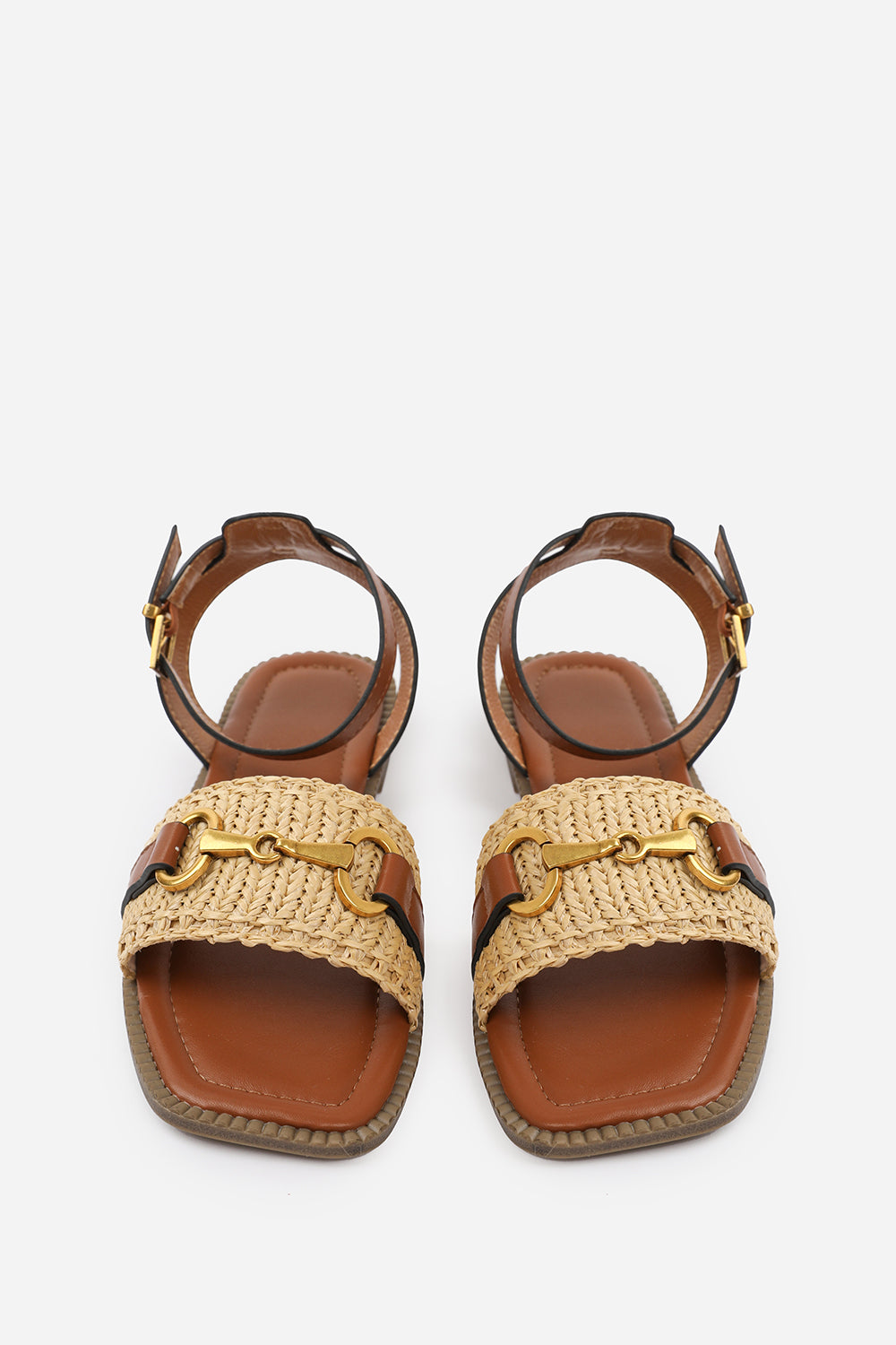 Norina Tan Wide Fit Woven Flat Sandals With Snaffle Detail