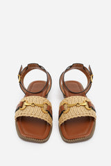 Norina Tan Wide Fit Woven Flat Sandals With Snaffle Detail