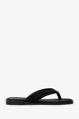 Elvira Square Toe Black Suede Flip Flop Sandal
