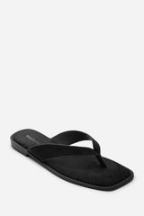 Elvira Square Toe Black Suede Flip Flop Sandal