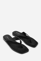 Elvira Square Toe Black Suede Flip Flop Sandal