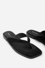 Elvira Square Toe Black Suede Flip Flop Sandal