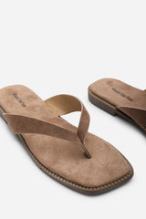 Lirena Square Toe Camel Suede Flip Flop Sandal