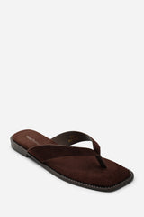 Lirena Square Toe Dark Brown Suede Flip Flop Sandal