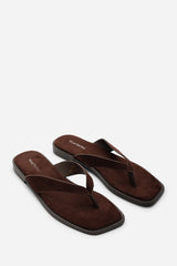 Lirena Square Toe Dark Brown Suede Flip Flop Sandal