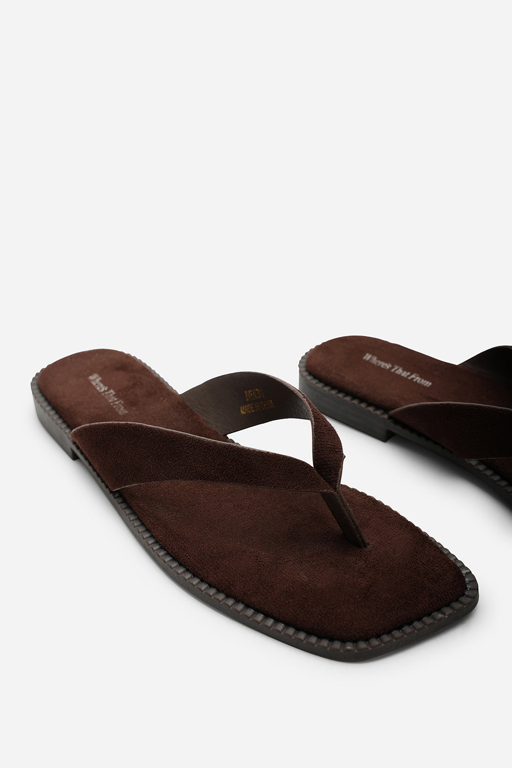 Lirena Square Toe Dark Brown Suede Flip Flop Sandal