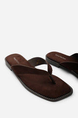 Lirena Square Toe Dark Brown Suede Flip Flop Sandal