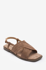Cavina Square Toe Camel Suede Slingback Sandals