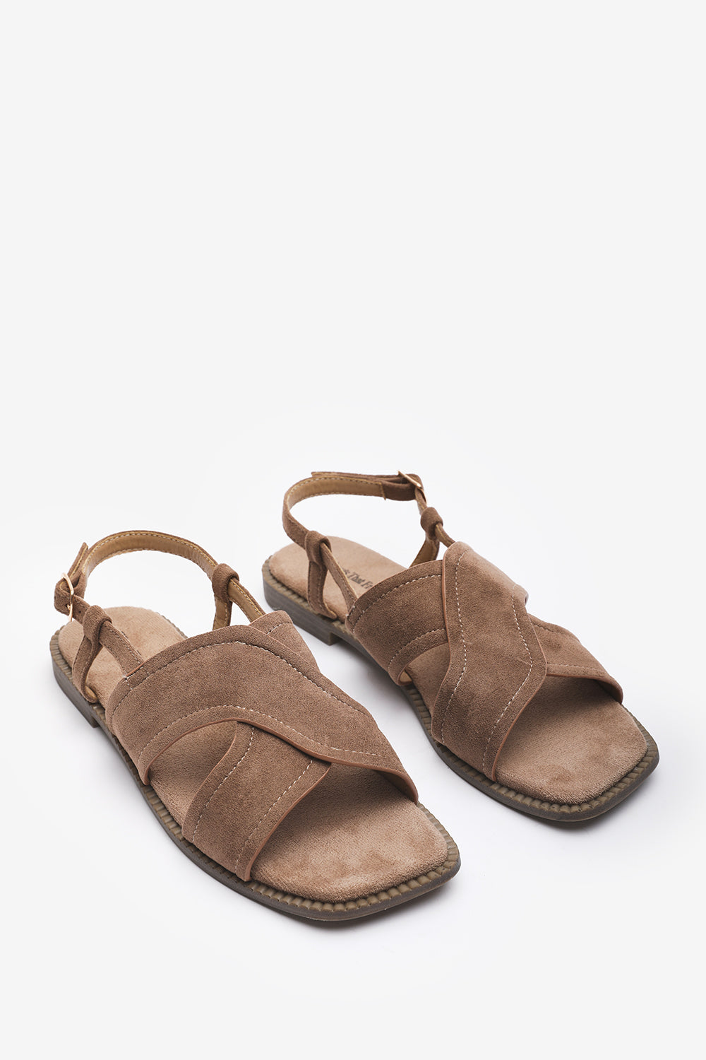 Cavina Square Toe Camel Suede Slingback Sandals