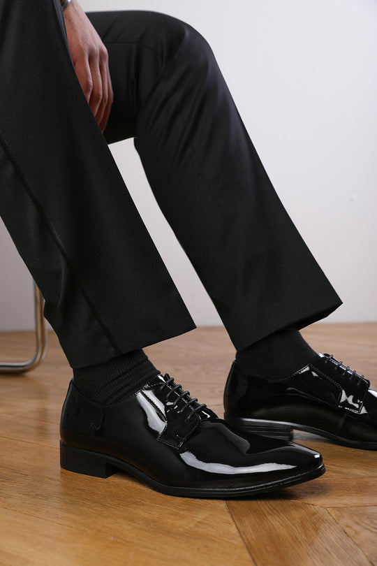 DAVID LACE UP DERBY FORMAL DRESS WORK SHOES IN BLACK PATENT