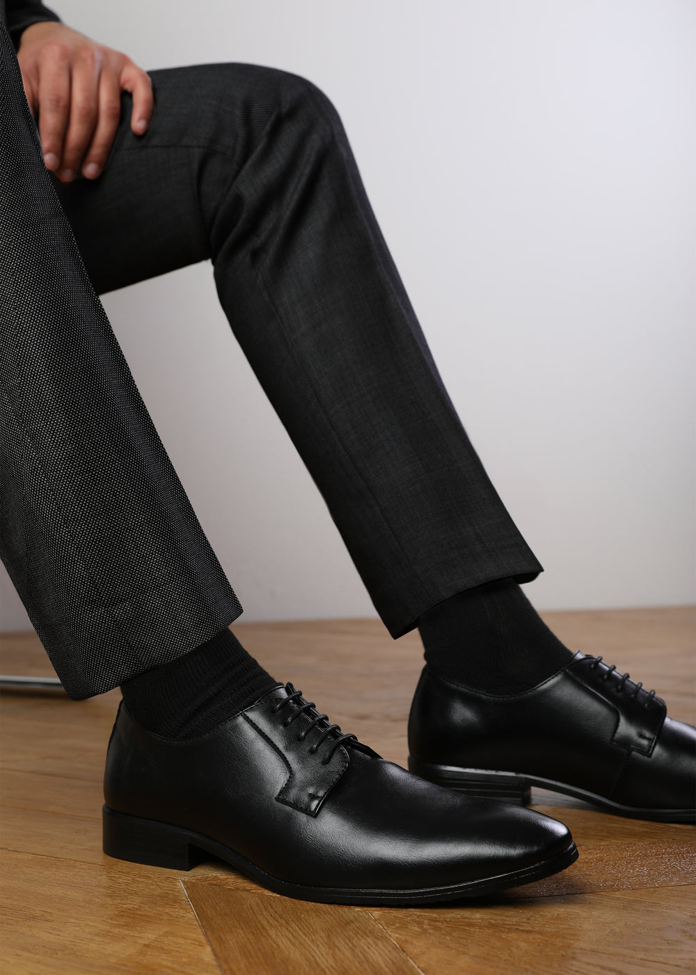 DAVID LACE UP DERBY FORMAL DRESS WORK SHOES IN BLACK FAUX LEATHER