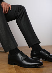 DAVID LACE UP DERBY FORMAL DRESS WORK SHOES IN BLACK FAUX LEATHER