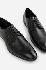 Nathan Black Faux Leather Derby Lace Up Formal Work Shoes