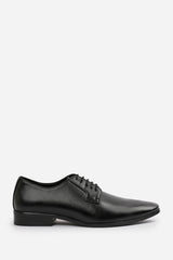 DAVID LACE UP DERBY FORMAL DRESS WORK SHOES IN BLACK FAUX LEATHER